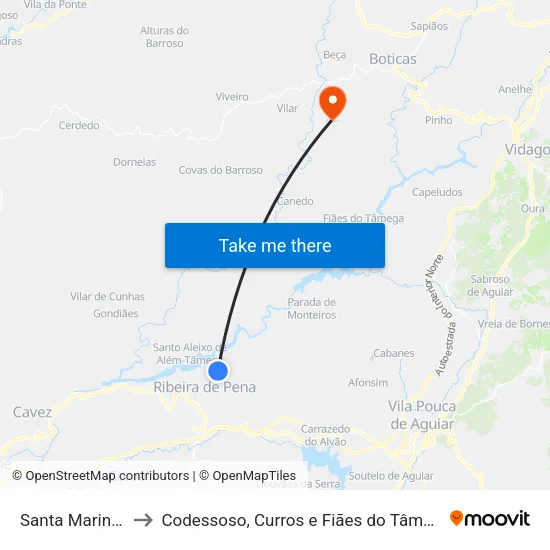 Santa Marinha to Codessoso, Curros e Fiães do Tâmega map
