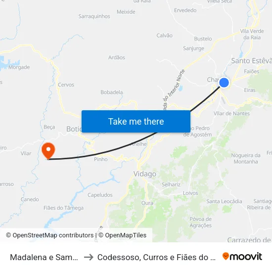 Madalena e Samaiões to Codessoso, Curros e Fiães do Tâmega map