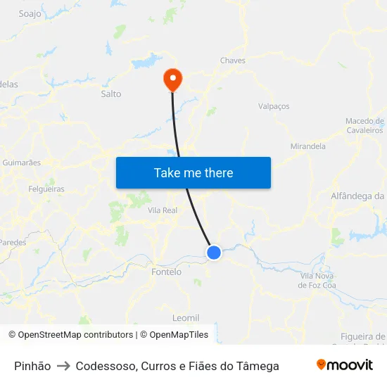 Pinhão to Codessoso, Curros e Fiães do Tâmega map