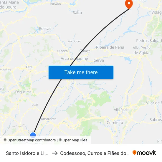 Santo Isidoro e Livração to Codessoso, Curros e Fiães do Tâmega map