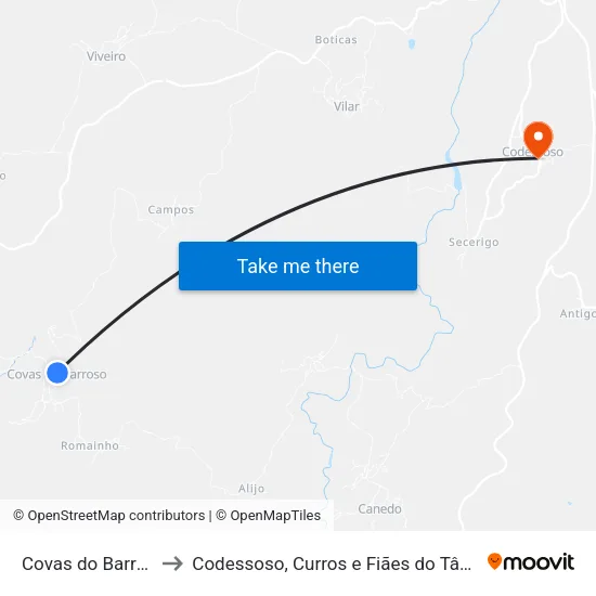 Covas do Barroso to Codessoso, Curros e Fiães do Tâmega map
