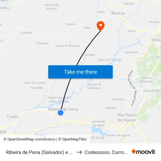 Ribeira de Pena (Salvador) e Santo Aleixo de Além-Tâmega to Codessoso, Curros e Fiães do Tâmega map