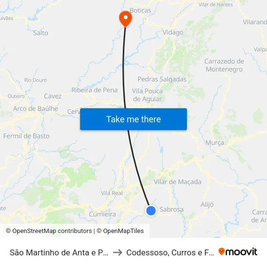 São Martinho de Anta e Paradela de Guiães to Codessoso, Curros e Fiães do Tâmega map