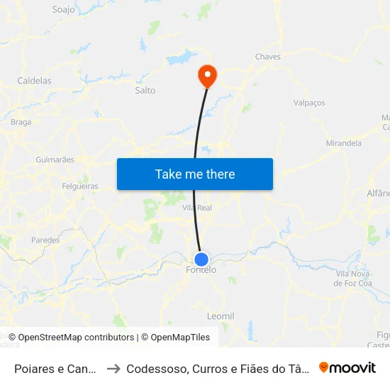 Poiares e Canelas to Codessoso, Curros e Fiães do Tâmega map