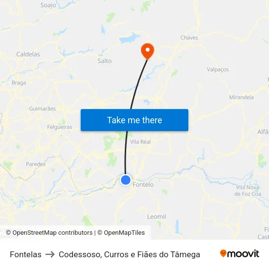 Fontelas to Codessoso, Curros e Fiães do Tâmega map
