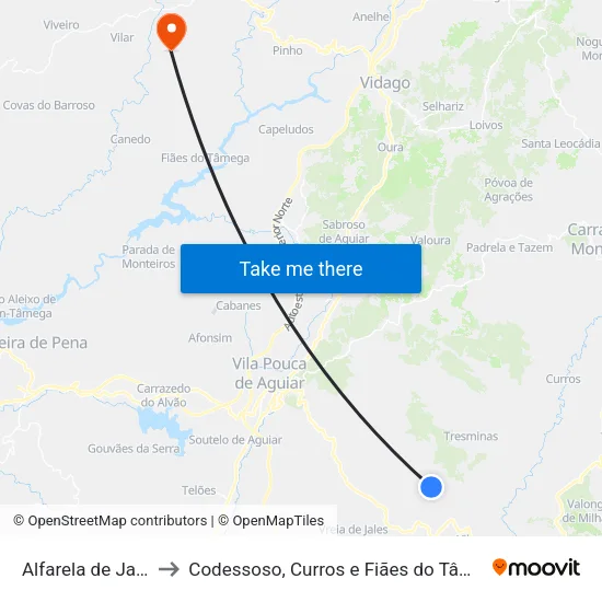 Alfarela de Jales to Codessoso, Curros e Fiães do Tâmega map