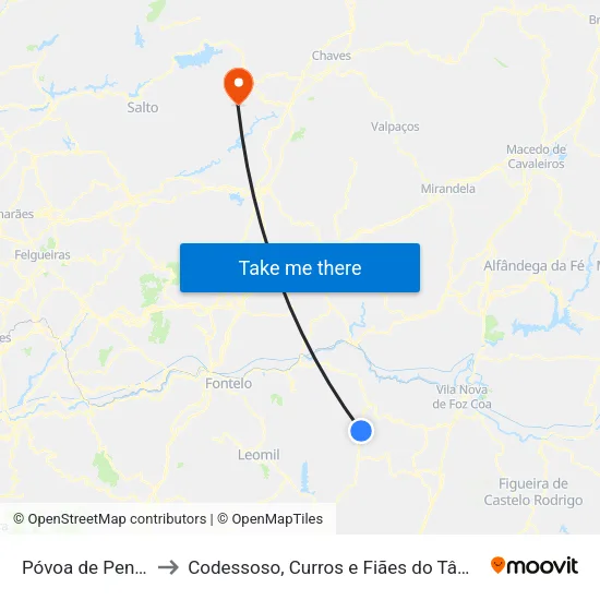 Póvoa de Penela to Codessoso, Curros e Fiães do Tâmega map