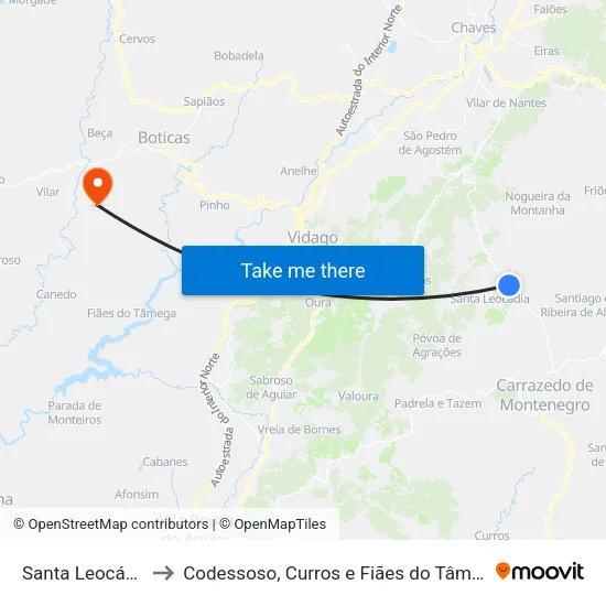 Santa Leocádia to Codessoso, Curros e Fiães do Tâmega map