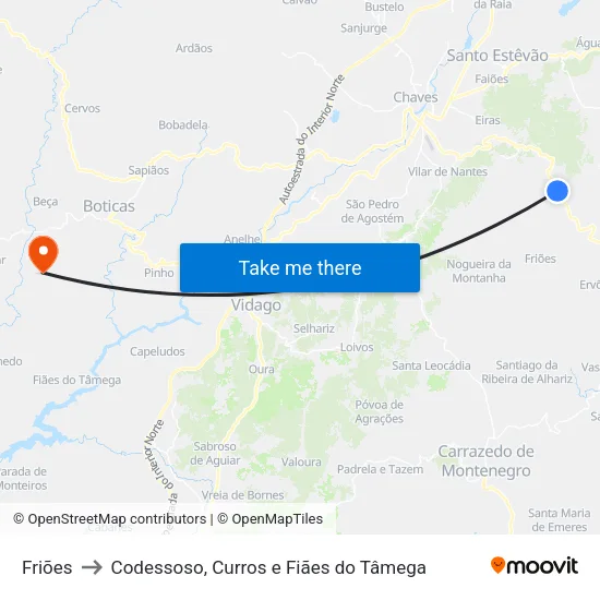 Friões to Codessoso, Curros e Fiães do Tâmega map