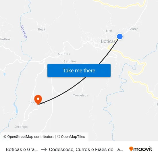 Boticas e Granja to Codessoso, Curros e Fiães do Tâmega map