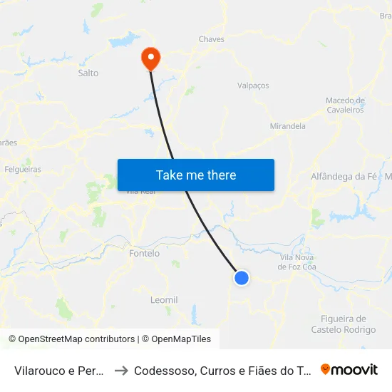Vilarouco e Pereiros to Codessoso, Curros e Fiães do Tâmega map