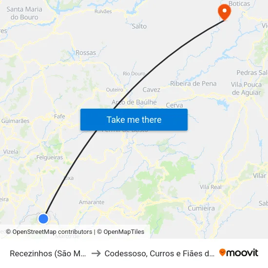 Recezinhos (São Mamede) to Codessoso, Curros e Fiães do Tâmega map