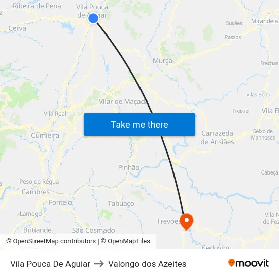 Vila Pouca De Aguiar to Valongo dos Azeites map