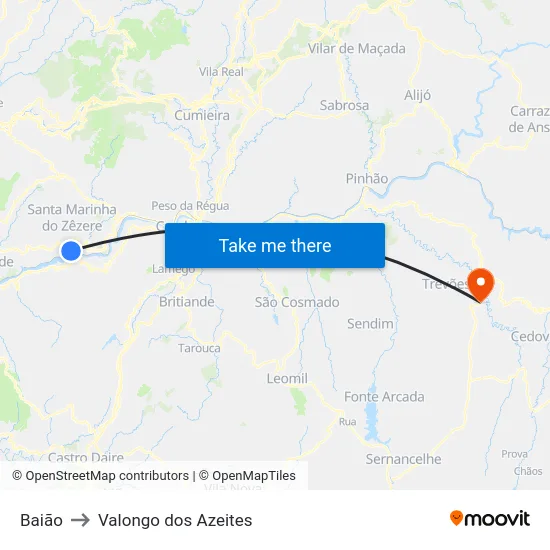 Baião to Valongo dos Azeites map