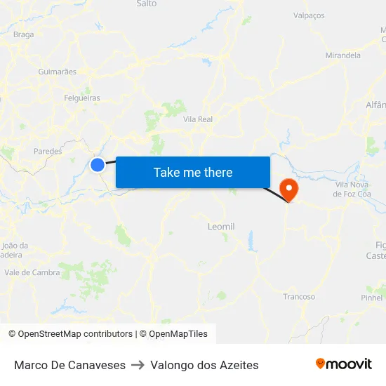 Marco De Canaveses to Valongo dos Azeites map