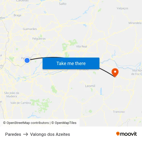 Paredes to Valongo dos Azeites map