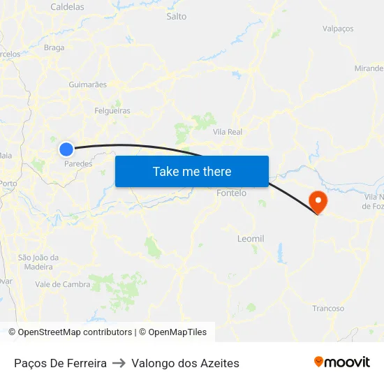 Paços De Ferreira to Valongo dos Azeites map