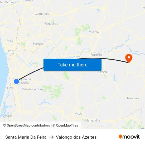 Santa Maria Da Feira to Valongo dos Azeites map
