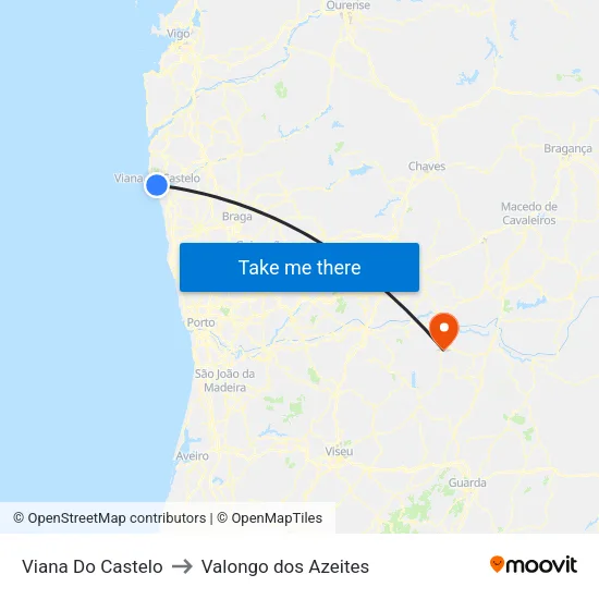 Viana Do Castelo to Valongo dos Azeites map