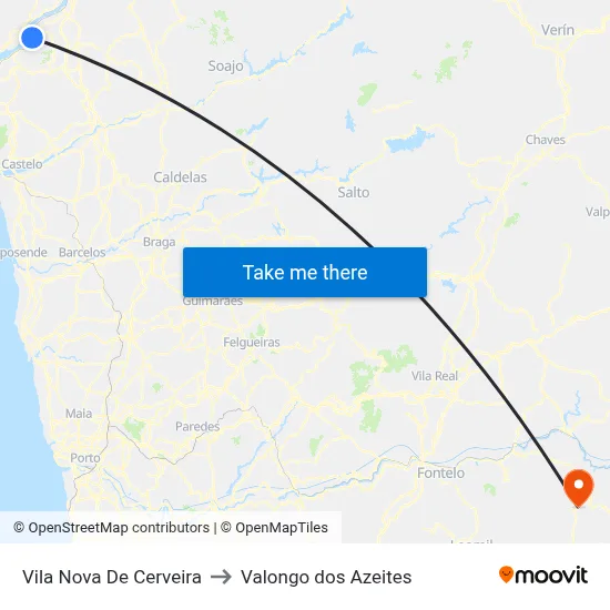 Vila Nova De Cerveira to Valongo dos Azeites map
