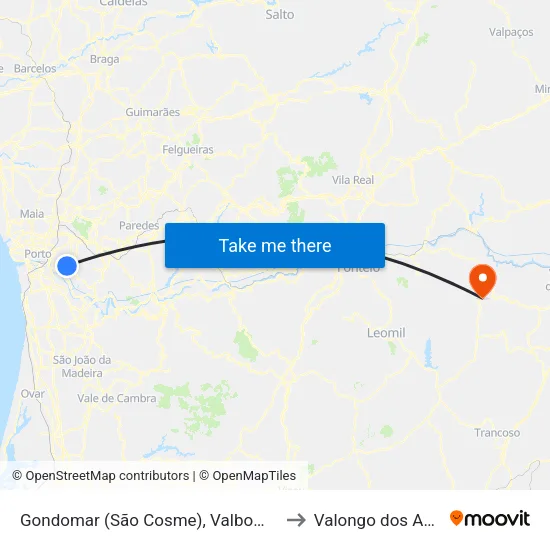 Gondomar (São Cosme), Valbom e Jovim to Valongo dos Azeites map