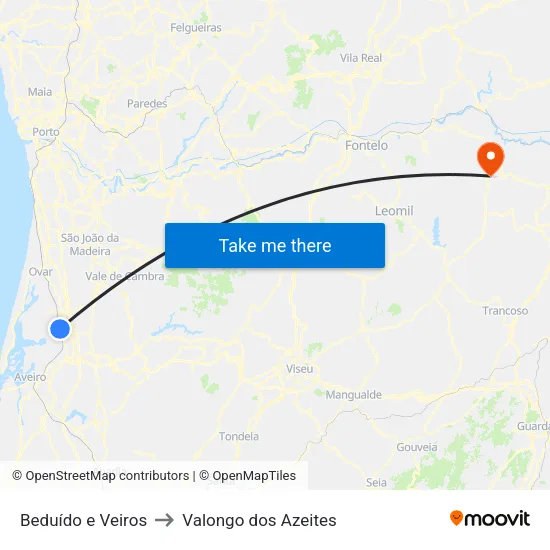 Beduído e Veiros to Valongo dos Azeites map