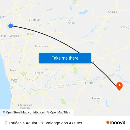 Quintiães e Aguiar to Valongo dos Azeites map