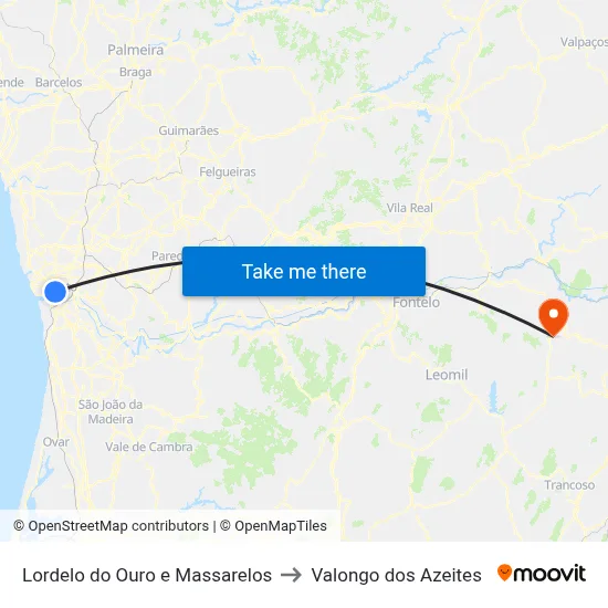 Lordelo do Ouro e Massarelos to Valongo dos Azeites map