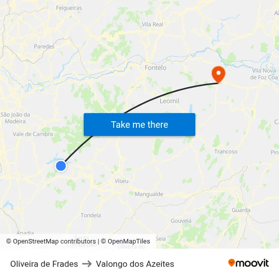 Oliveira de Frades to Valongo dos Azeites map