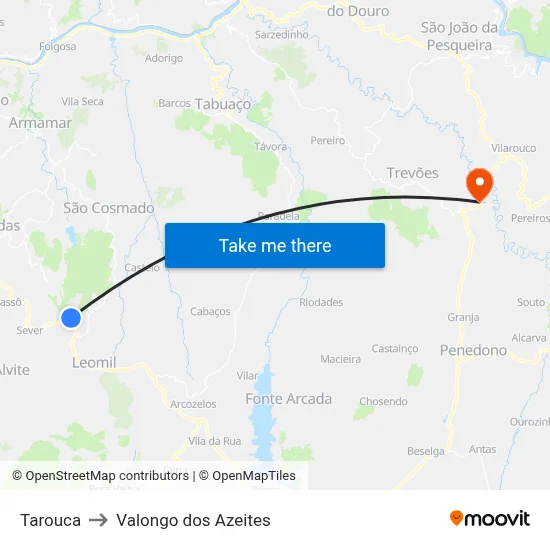Tarouca to Valongo dos Azeites map