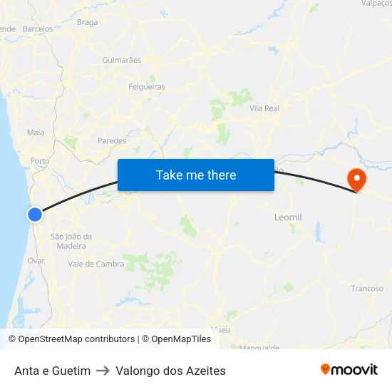 Anta e Guetim to Valongo dos Azeites map