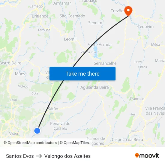 Santos Evos to Valongo dos Azeites map