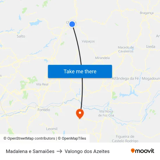 Madalena e Samaiões to Valongo dos Azeites map