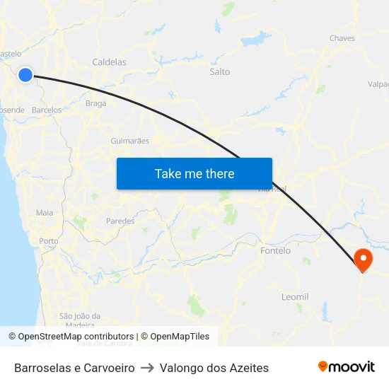 Barroselas e Carvoeiro to Valongo dos Azeites map