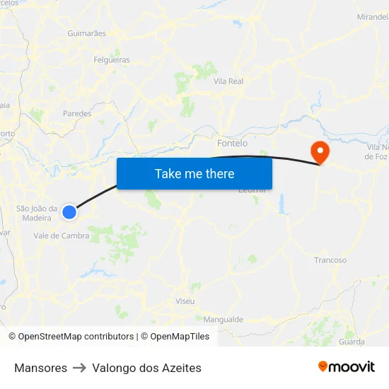 Mansores to Valongo dos Azeites map