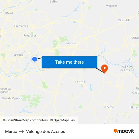 Marco to Valongo dos Azeites map