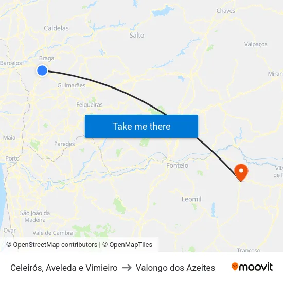 Celeirós, Aveleda e Vimieiro to Valongo dos Azeites map