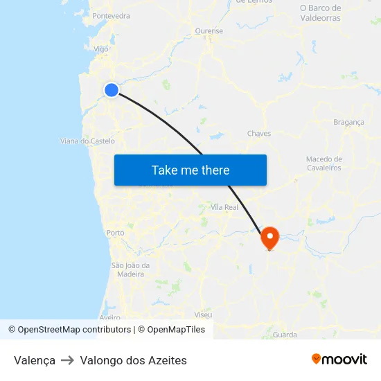 Valença to Valongo dos Azeites map
