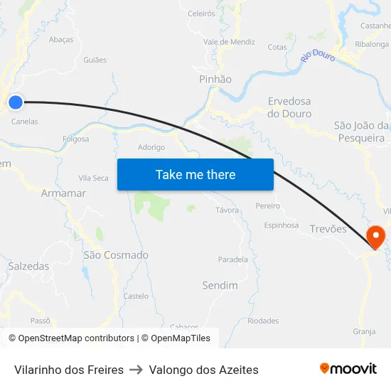 Vilarinho dos Freires to Valongo dos Azeites map