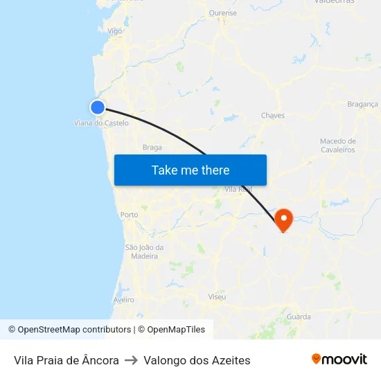Vila Praia de Âncora to Valongo dos Azeites map