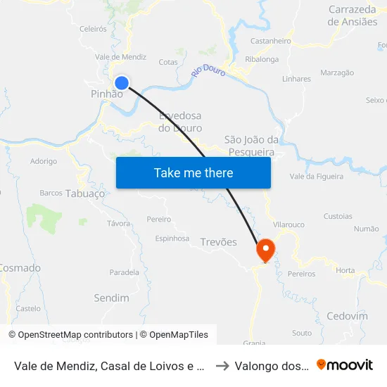 Vale de Mendiz, Casal de Loivos e Vilarinho de Cotas to Valongo dos Azeites map