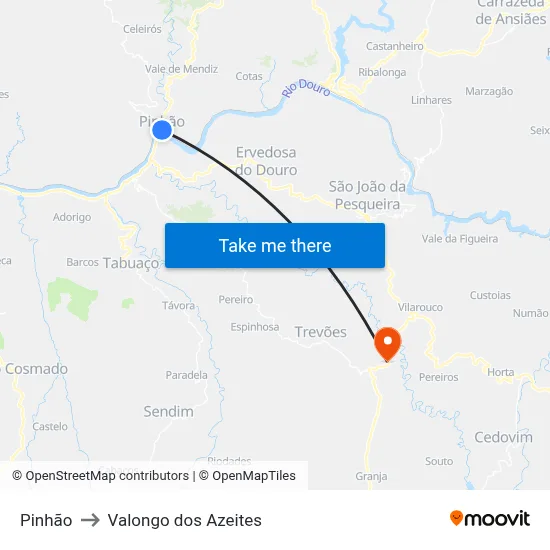 Pinhão to Valongo dos Azeites map