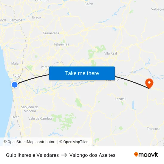 Gulpilhares e Valadares to Valongo dos Azeites map