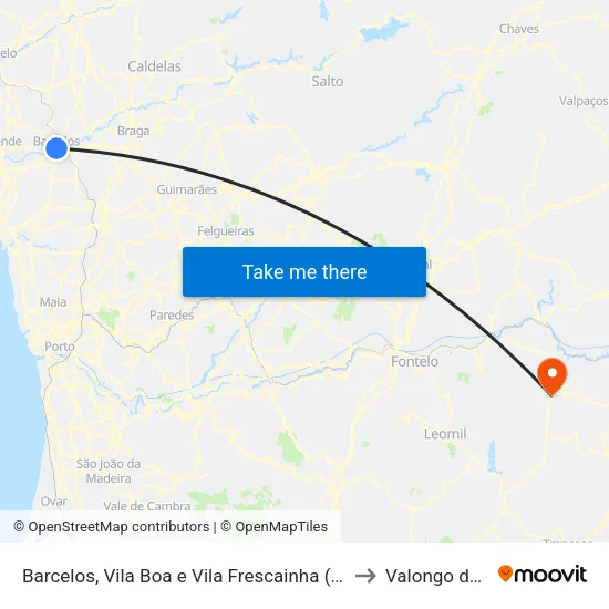 Barcelos, Vila Boa e Vila Frescainha (São Martinho e São Pedro) to Valongo dos Azeites map
