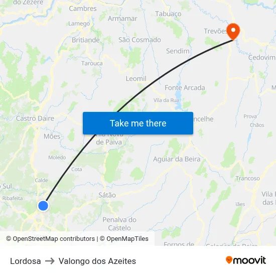 Lordosa to Valongo dos Azeites map