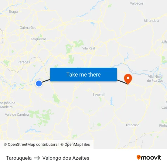 Tarouquela to Valongo dos Azeites map