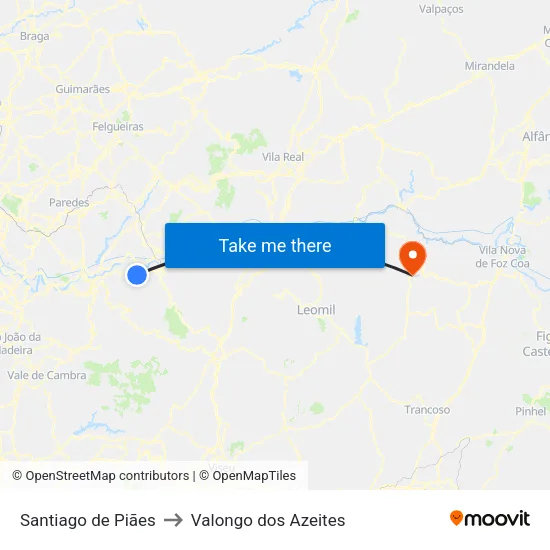 Santiago de Piães to Valongo dos Azeites map