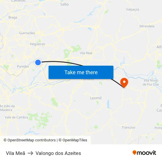 Vila Meã to Valongo dos Azeites map