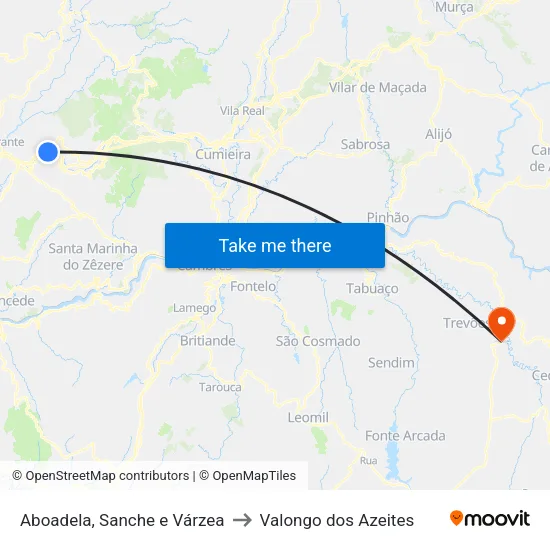 Aboadela, Sanche e Várzea to Valongo dos Azeites map
