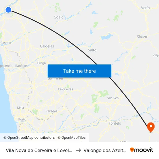 Vila Nova de Cerveira e Lovelhe to Valongo dos Azeites map